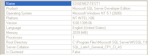Thông tin phiên bản SQL Server 2005