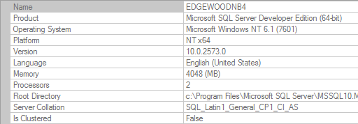 Thông tin phiên bản SQL Server 2008